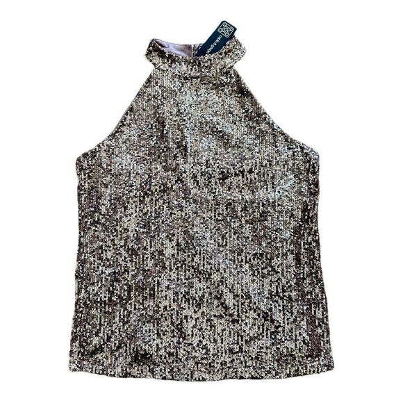 Cable & Gauge Women’s Sleeveless Halter Neck Sequin Top Rose Color Medium - Picture 1 of 4